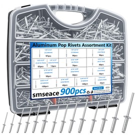 smseace 900Pcs Pop Rivets Assortment Kit Packed in Handheld Box 14-Sizes (3/32 inch1/8 inch5/32 inch3/16 inch1/4 inch) Assorted Blind Rivets for Metal,Furniture,Automotive,Instrument