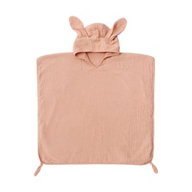 Baby Hooded Towel Pure Cotton 4 Layers Water Absorbent Wearable Bath Towel for Children Dusty Pink Rabbit Ear