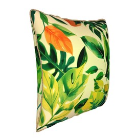 Throw Pillow Covers 18x18 Inch Velvet Cushion Cases with Gold Trim Green Summer Outdoor Leaves Decorative Square Pillows Home Decor for Couch Sofa Bedroom Living Room