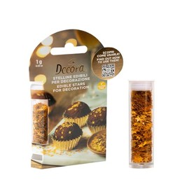 Decora, 2090208, Confezione da 1 g di stelline edibili, Colore oro metallizzato, Ideali per decorare facilmente dolcetti natalizi