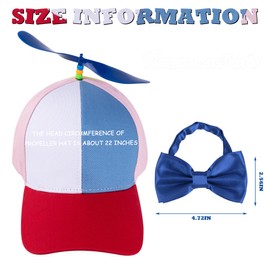 Framendino, Rainbow Propeller Hats Detachable Helicopter Top Hats Funny Hat Baseball Cap with Bow Tie Plastic Dragonflies for Adult (Red)