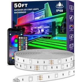AILBTON 50FT Outdoor LED Strip Light Waterproof,IP68 Outside LED Light Strip with App Remote Control,Music Sync RGB Exterior LED Rope Light for Balcony,Deck,Rooftop,Garden,Pool