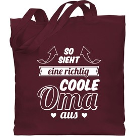Shirtracer Grandma Bag with German Text “So sieht eine Right coole Oma aus”, Cotton Jute Bag with Long Handles - Red -