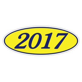 Generic EZ Lettering LINE 2017 Oval Model Year Window Stickers Blue Numbers ON Yellow 12 Per Pack Windshield 4 Digit Year Blue and Yellow 14Inches long x 5 12Inches tall BLUE AND YELLOW 4 DIGIT OVAL