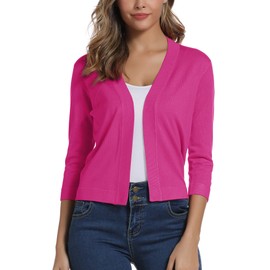 Women's Elegant 3/4 Sleeve Open Front Sweater Solid Cropped Shrug Cardigan (XL, Rose)