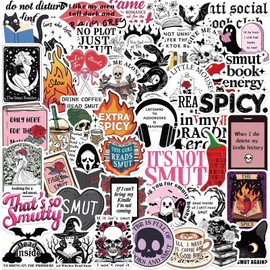 50Pcs Smutty Book Stickers Pack for Kindle Gothic Style Bookish Stickers for Teens Adult and Bookworm Funny Smutty Bookish Decals for Spicy Lover Laptop Book Phone Waterproof Vinyl Stickers