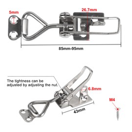 EXLECO 4 Pieces Stainless Steel Toggle Lock Set Lockable Toggle Latches M4 Toggle Lever Tensioner Box Lock Adjustable Lever Lock Safety Lock Cap Lock for Cupboard Door Boxes