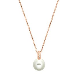 s.Oliver 2032912 Women's Necklace 925 Sterling Silver with Synthetic Zirconia with Shell Pearl 42 + 3 cm Rose Coloured Comes in Jewellery Gift Box, Sterling Silver, Cubic Zirconia