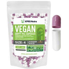 XPRS Nutra Size 4 Empty Capsules - 500 Count Small Empty Vegan Capsules - Vegetarian Pills - DIY Vegetable Capsule Filling - Fillable Do-It-Yourself Veggie Caps for Supplements (Lavender/White)