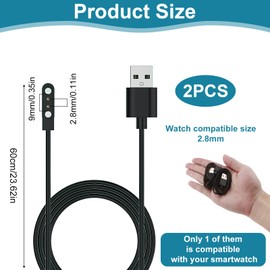 CJMUQHEHH Pack of 2 Universal Smartwatch Charging Cable Magnetic Smart Watch Charging Cable 2 Pin Charger 2.84 cm for SKG, Letsfit, Cubitt, Yamay, Willful, Fitpolo, Tozo, Wyze, Umidigi, Blackview, 60