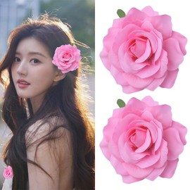 Pink Flower Pin Rose Flower Hair Clips for Women Rose Pin Pink Flower Brooches for Women Rose Flower Hair Clip Floral Brooch for Women Girls Large Flower Pin Hair Accessories for Bride Wedding 2Pcs