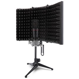 Sound Isolation Recording Booth Shield - 2" Thick Foldable Studio Microphone Dampening Filter Foam Cube, Audio Acoustic Noise Isolator Platform Pads w/Wedgie Padding, Tripod Base Stand