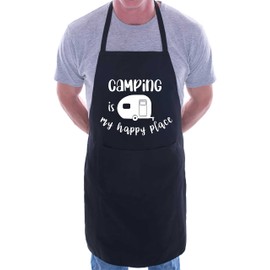 Print4U Camping Is My Happy Place Funny Apron Novelty Baking BBQ Cooking Black