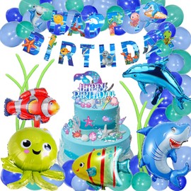 Ocean Animals Birthday Party Decoration, Sea Animals Birthday Set, Birthday Decoration Boys Sea Theme, 3D Balloons Sea Animals Birthday Banner, Underwater World Party Decoration, Sea Birthday