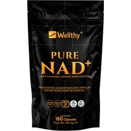 Wellthy Pure NAD+ 500mg 180 Cápsulas. B Nicotinamide Adenine Dinucleotide, 180 Porciones por Envase, 100% Puro, Vcaps Cápsulas Veganas, Bottle Free