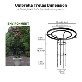 OnlyGarden Garden Trellis for Climbing Plants Outdoor, 3.7FT Tall Metal Obelisk Trellis, 41.3" Umbrella Trellis for Potted Plants, Mushroom Top Trellises for Vines, Rose, Clematis, Pea, Bean, Tomato