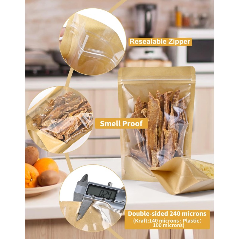FireKylin 100PCS Stand Up Pouches 3.5"x5.5" Paper Bags With Window
