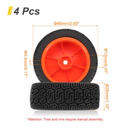 sourcing map 4-Pair High-Grip RC Car Tire & Wheel Set for 1/10 Scale On-Road Touring Cars - Soft Rubber Tyres with 12mm Hubs, Black/Red