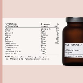 Wild Nutrition WILD NUTRITION Food-Grown? Complete Beauty Support | Hair Skin and Nails Vitamins for Women | Antioxidant & Collagen Formation Support | Hyaluronic Acid, Biotin, Zinc, Selenium & More | 60 Capsules