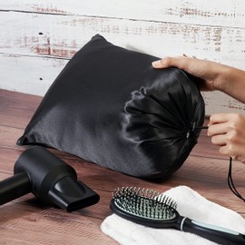 Satin Bags with Drawstring and Toggle - Cinch and Ditty Pouch for Travel, Bedroom and Wardrobe (12 x 16 inch - 6 pack, Black)