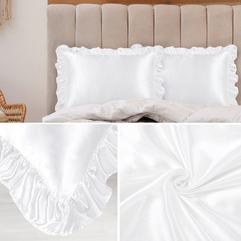 PiccoCasa Luxury Ruffled Pillow Shams Set of 2, Retro Silky