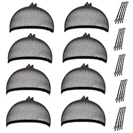 Wig Cap 8 Pcs Women Nude Mesh Weaving Caps Fishnet Wigs Caps,Stretchy Hair Net 20 Pcs 2 inch Black Bobby Pin Girls Hair Pins Mesh Weaving Fishnet Wigs Stretchy Net (Black)