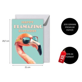 WBdesignz Geburtstag Karte mit Umschlag - Geburtstagskarte Happy Flamazing Birthday Flamingo mit Sonnenbrille Tiere Glückwunschkarte (XXL DIN A6, Flamingo)