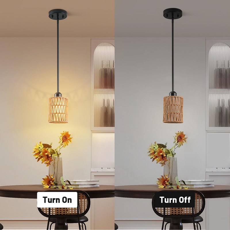 OUVR Pendant Light Boho Hanging Lamp - Rattan & Linen