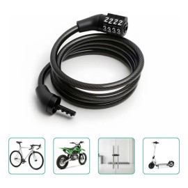 Hutiirich® Candado Cadena Reforzado Alta Seguridad Para Bici O Moto Negro 110 Cm Abs Con Alambre De Acero Combinación Numérica Carcasa Exterior De Pvc + Carcasa Interior De Alambre Trenzado