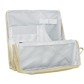 Geerlaqaly Makeup Bag, Women's Large Capacity Foldable Magnetic Travel Cosmetic Bags, Waterproof Portable Open with Divider,Beige