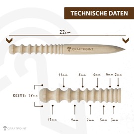 CRAFTPOINT Leather Edge Polisher, 22 cm with 10 Grooves, Beech Wood Slicker, Leather Tool for Edge Processing