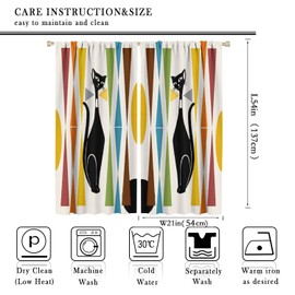 JESTRONRY Mid Century Style Curtains,Black Cat Modern Abstract Geometric Vintage Colorful Shape Pattern Theme Home Fabric Living Room Bedroom Kitchen Bathroom Decor 42x54in