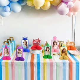 Cheereveal 8 Pieces Happy Birthday Honeycomb Centerpieces, Colorful Glitter Photo Table Topper, Cheer to 1st 2nd 3rd 16th 21st 30th 40th 50th Bday Anniversary Party Decorations Supplies