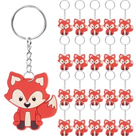XHYASD Pack of 30 fox key rings for children, fox decoration, forest animals keyring, cartoon animal key fob, children's birthday party for girls and boys