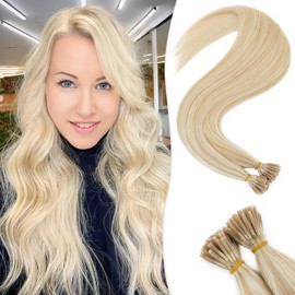 SEGOHAIR I Tip Hair Extensions Human Hair 18inch Cold Fusion I Tip Hair Pieces Dark Blonde with Bleach Blonde I Tip Extensions Remy Human Hair Pre Bonded Hair for Women 50g 50 Strands