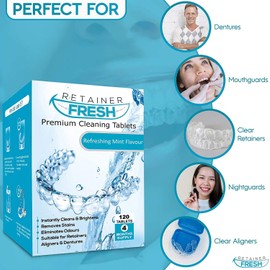 Retainer Cleaning Tablets - 36 Tablets 1 Months Supply Retainer Fresh, Brite, and Stain-Free - Retainer Cleaner Tablet, Mouth Guard, Dentures, Aligners