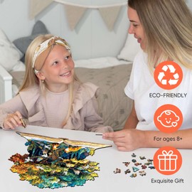 Mocfesk Tree of Life Wooden Puzzles, Vibrant Tree＆Book Jigsaw Puzzles for Adults and Kids, Art Animals＆Plants Wooden Puzzles 200 Pieces, Family Game Wall Decor 11.1'' x 11.4''