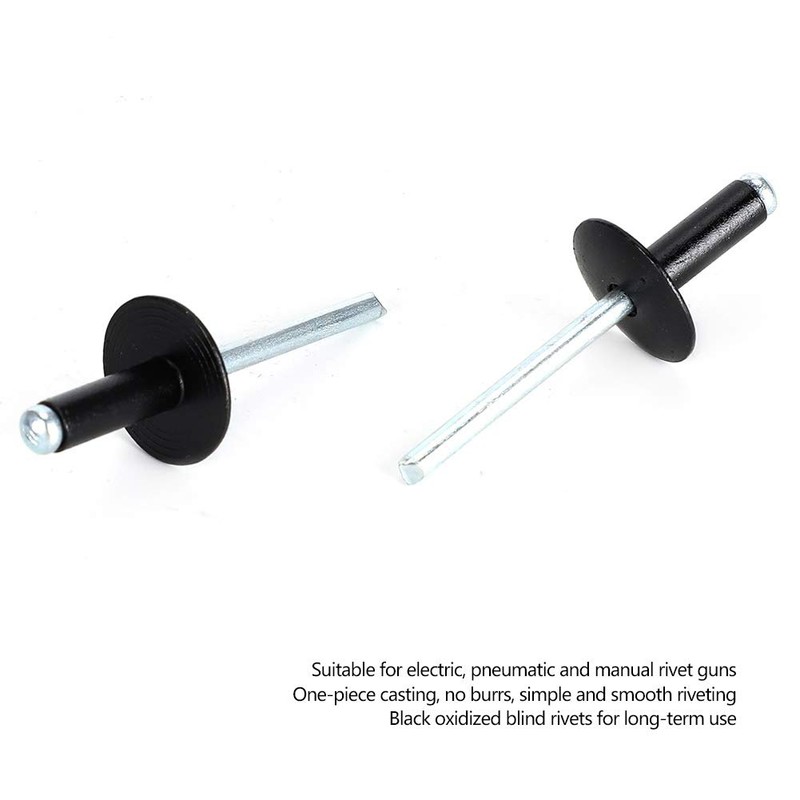 200pcs Black Blind Rivets Steel Mandrel Aluminum Body Pop Rivets