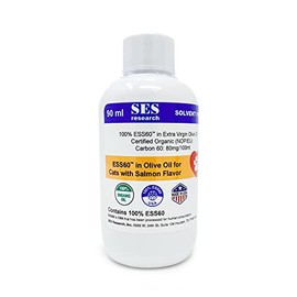 SES Research C60 for Pets in Organic Extra Virgin Olive Oil with Salmon Flavor - Pets Food Supplement - Antioxidant Supplement - Solvent Free - Immunity Booster - Boosts Energy & Mood - Focus - 90ML