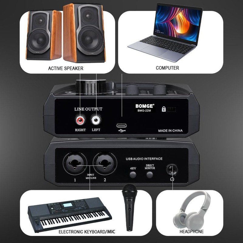 BOMGE mini 2 Channel USB Audio Interface for Recording, Streaming