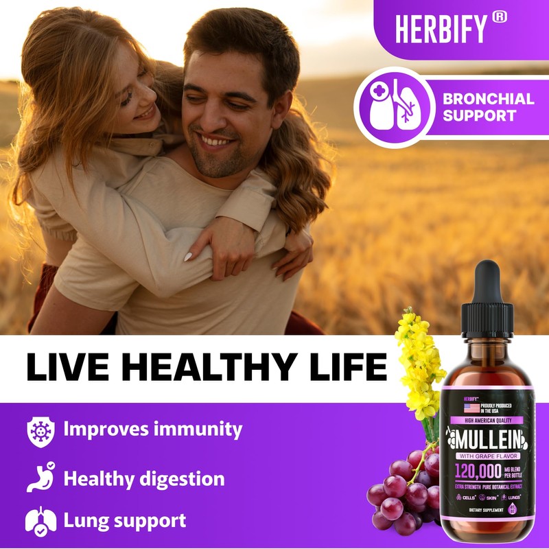 HERBIFY Mullein Drops - Lung Cleanse - Leaf Extract -