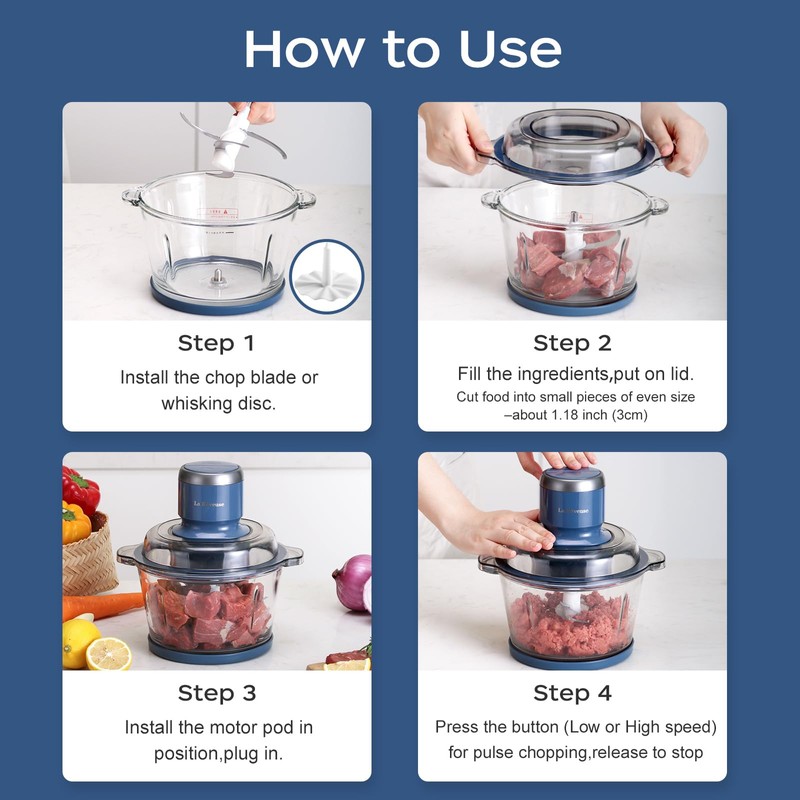 La Reveuse Food Processor,Electric Food Chopper with 7-Cup (1.7L) Glass