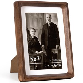 5x7 Picture Frame USA-Sourced Natural Walnut Wood Solid Original Wood Photo Frame Rounded Corner with Mat to 4x6 Picture Display with Real Glass Family Picture, Wedding Picture, Photo, Certificate
