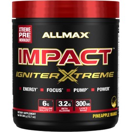 ALLMAX Nutrition Impact Igniter Extreme 360 gr 40 ser Piña Mango Pre Entrenamiento 3 g de Malato de Citrulina 2:1 1.6 g de Beta Alanina 1.2 g de Betaína L-tirosina Hidratación