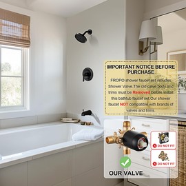 FROPO Black Tub Shower Faucet Set with Valve - 6 Inch Black Shower Head and Handle Set, High Pressure Bathtub Shower Faucet Set with Rain Shower Head and Tub Spout Single-Spray, Matte Black