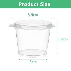 CYH 100 Pack 1oz Round Food Containers with Hinged Lids, Plastic Lid Deli Pot Sauce Pots Reusable Small Jelly Shot Cups Takeaways Containers for Chutney Slime Dressings Sauces Ketchup Salads, Clear