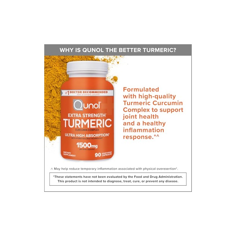 Turmeric Curcumin Capsules, Qunol with Ultra High Absorption 1500mg, Joint