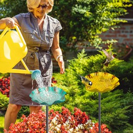 MeyRolizn 4PCS Hummingbird Bird Bath for Outside, Freestanding Metal Flower BirdBaths Bowl with Stake, Detachable Birdfeeder for Outdoor Yard Lawn Garden Decor (4PCS-Red-Yellow-Blue-Green)