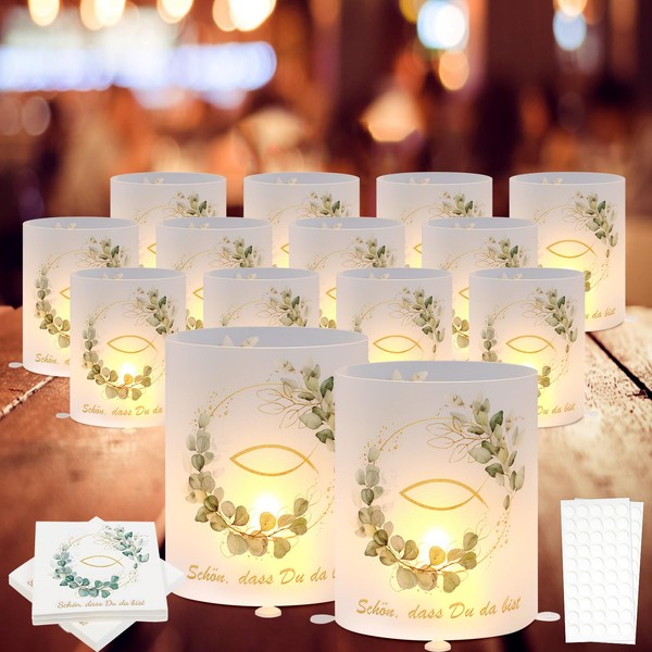 14 Lantern Lanterns, 20 Napkins, Table Decoration, Confirmation Decoration, Eucalyptus,