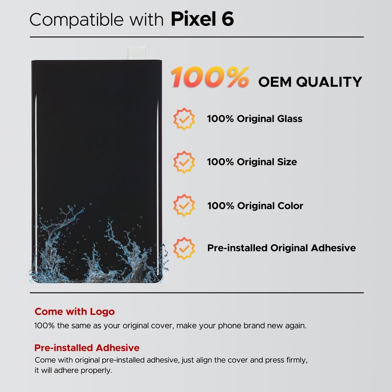 GREEN FUSION Compatible with Pixel 6 Back Glass Cover Replacement,